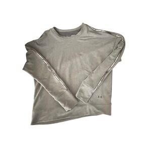 Under Armour Women's Gray Crewneck Sweatshirt Small Logo Tape Sleeves